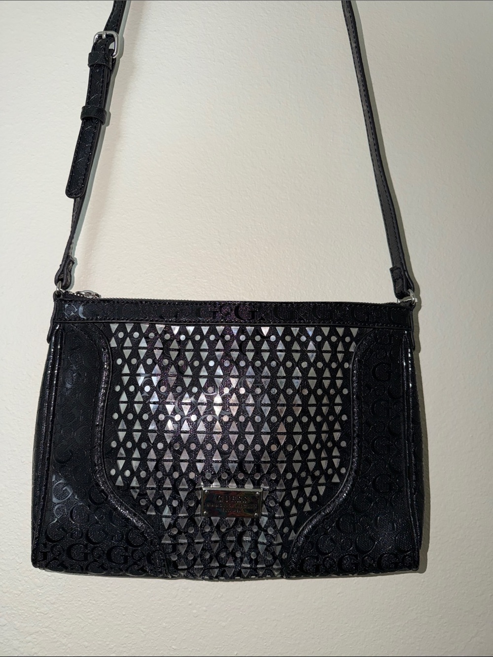 GUESS Black Crossbody with Cutout Geometric Panel
